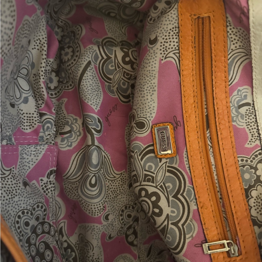 Orange, pink and cream Guess purse and wallet. Used but in good shape